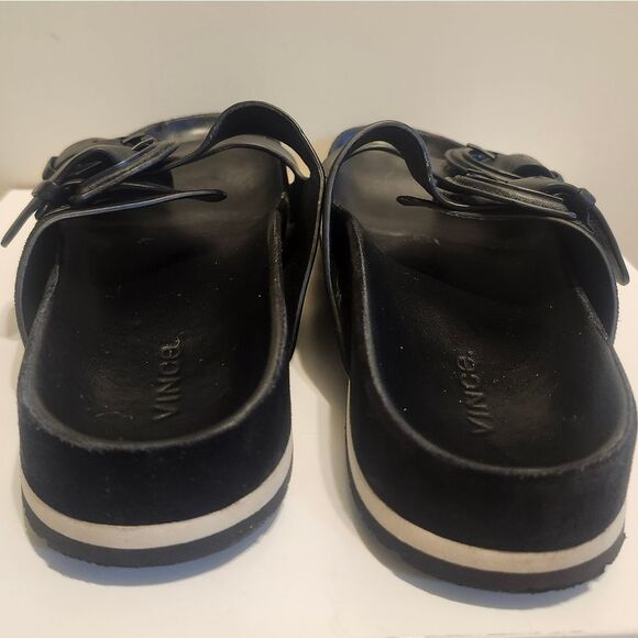 Vince. "Glyn" Black Leather/Suede Double Buckle Slide Sandals Sz.7 Ret. $250 - Picture 9 of 10